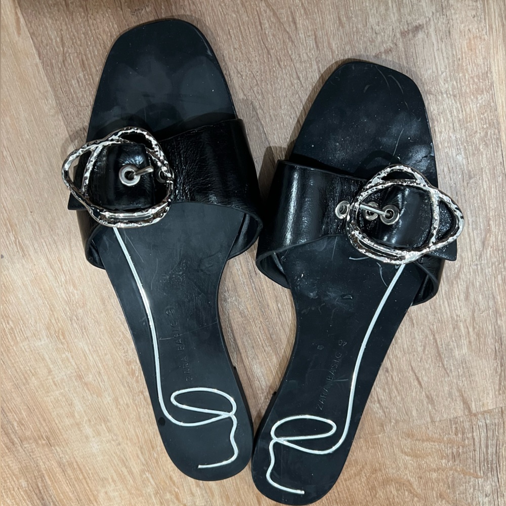 Zara black slides